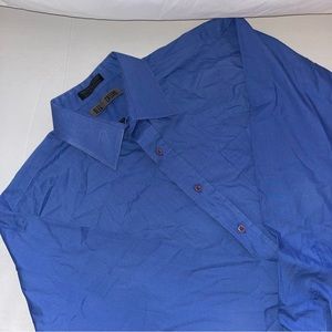 Oleg Cassini Mens Dress Shirt Size 17 34/35 Blue Button Front Long Sleeve